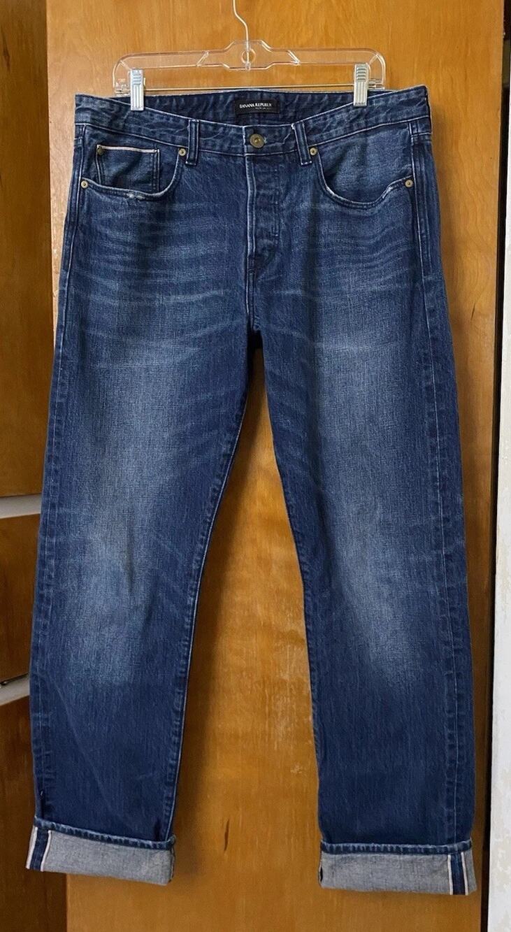 Banana Republic Slim Fit Selvedge Jeans Indigo Dark Wash Denim Mens Sz 36 X 34